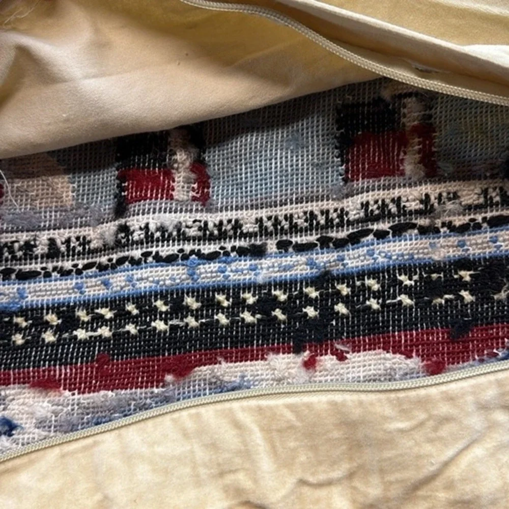 Vintage Wool Needlepoint Normandie Nautical Them Decorative‎ Pillow 15Hx28Wx5D